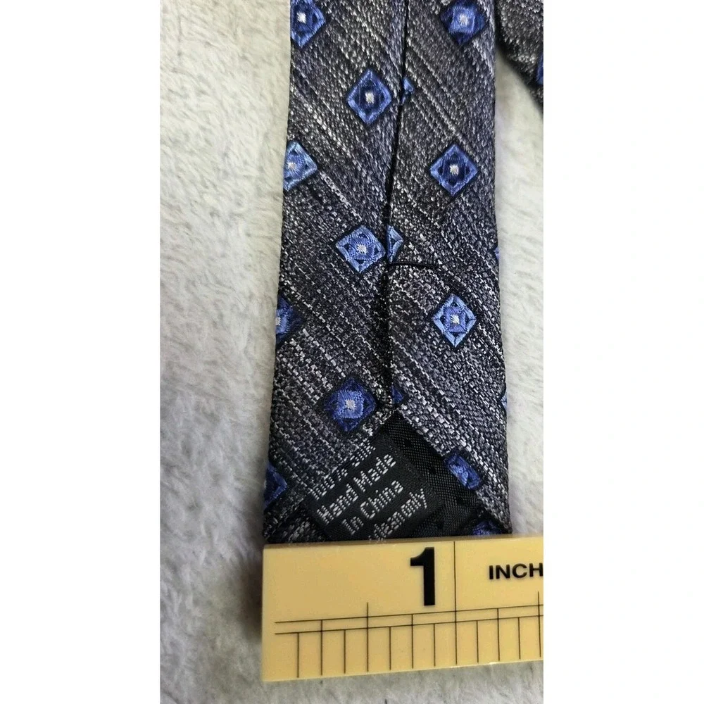 Pronto Uomo Platinum Tie Gray Blue Geometric Textured Stripe Classic Width Mens